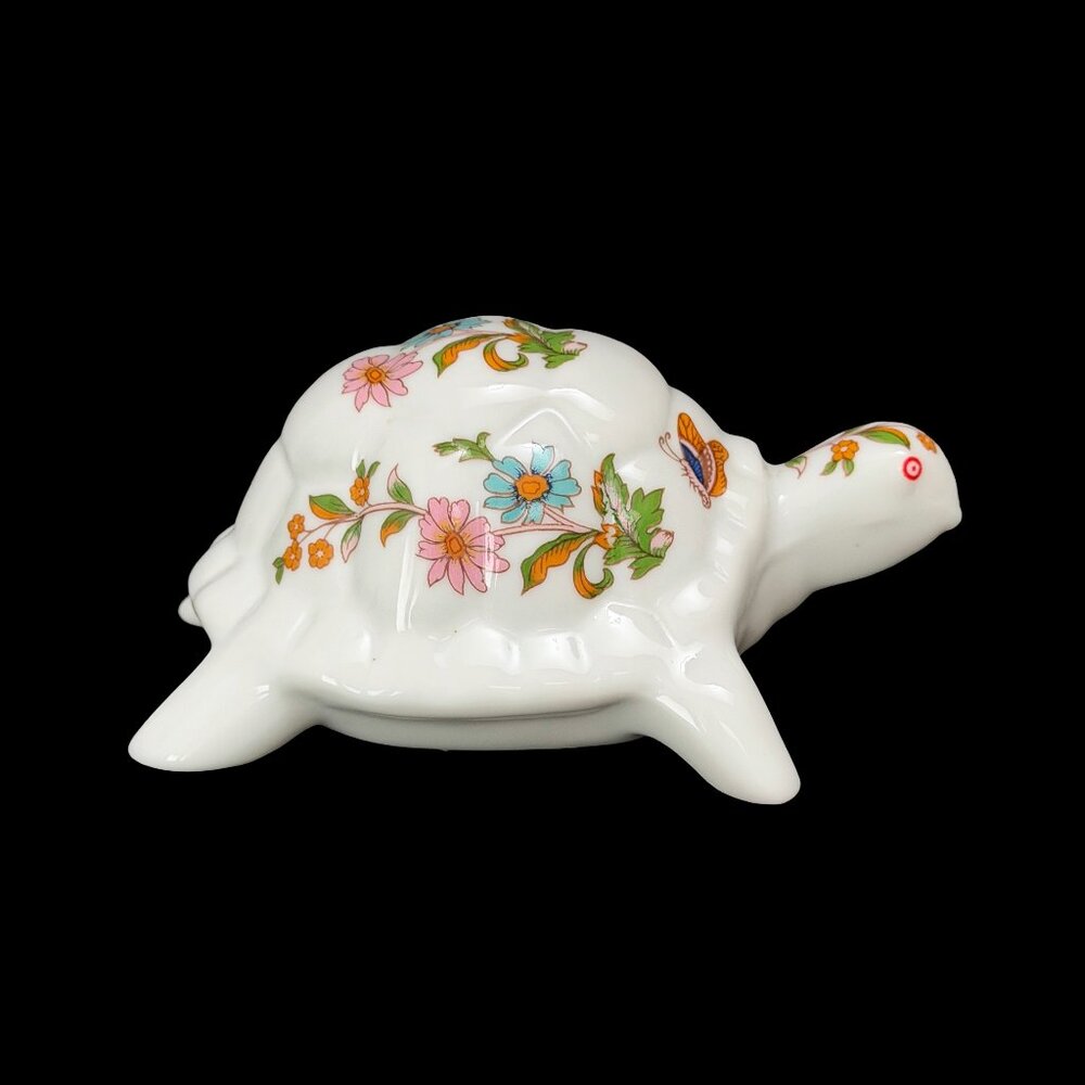 Vintage Floral Turtle Figurine with Butterfly: 1960s by Trina